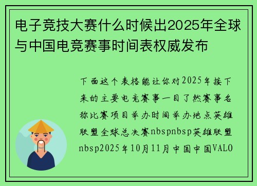 电子竞技大赛什么时候出2025年全球与中国电竞赛事时间表权威发布